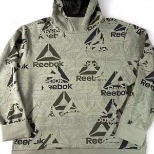Reebok pullover hoodie with all over monogram print. Size XL